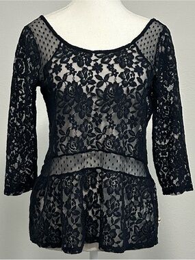 hollister y2k lace sheer mesh polka dot top